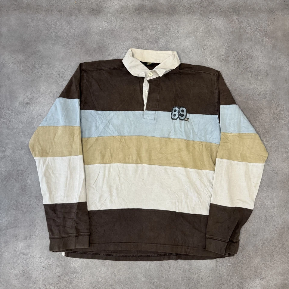 Lee Rugby Polo Shirt Mens 2XL Long Sleeve Striped Top, Brown - Image 1 of 4