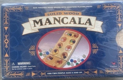 Solid Wood Mancala Board Game w/ Gemstone Playing Pieces 1999 Cardinal Ind. - Image 1 of 4