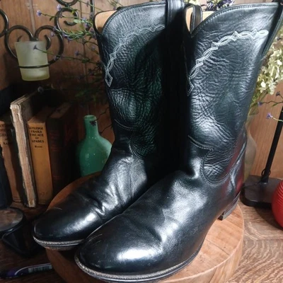 Justin Black Leather Roper Western Boot Mens 11.5 EE (XWide) #3233 Excellent! - Image 1 of 4