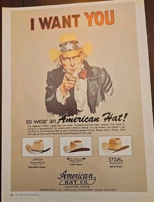 Uncle Sam I Want You To Wear An  American Hat Company Vintage Magazine Print Ad - Image 1 of 2