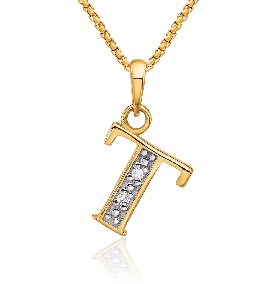 Collar inicial de diamantes con letra T de oro amarillo macizo de 14K Foto 1 de 1