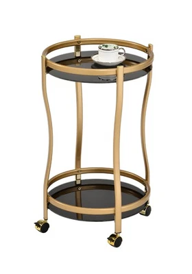 Kings Brand - Serving Bar Cart Kitchen Trolley, Gold Metal & Black Glass - Image 1 of 3