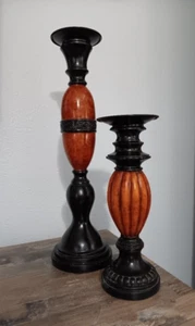 Contemporary Decorative Set of 2 Copper & Black Candlesticks - Picture 1 of 6