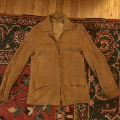 Chaqueta de Cuero Gamuza Beige Tostado Camisa Estilo Vintage Mujer Pequeña Sin Etiqueta Foto 1 de 4