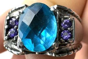 STS 316L Stainless Steel Mens Ring Blue Stone Size 12.5 - Picture 1 of 4