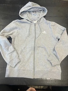 Adidas-Women's-Sweatshirt-Zip Up-Grey-Hoodie-Logo on Sleeve-Pockets-Medium-NWOT - Picture 1 of 7