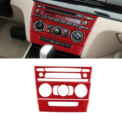 3Pcs Red Carbon Fiber Console AC Switch Cover For BMW 1 Series E82 E88 2008-13  — 第 1/4 张图片
