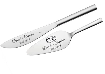 WMF Nuova Tortenheber + Messer im Set mit Gravur nach Wunsch Edelstahl Hochzeit  - Bild 1 von 4