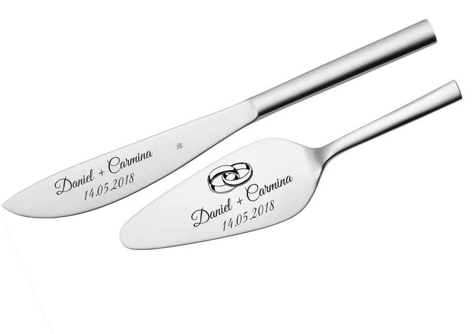 WMF Nuova Tortenheber + Messer im Set mit Gravur nach Wunsch Edelstahl Hochzeit  - Bild 1 von 4
