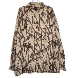 VTG 90s Y2K Fubu Dragon Longsleeve Button Up Shirt Black Brown All Over Print XL - Picture 1 of 11