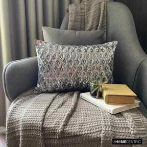 Silver Silk  Lumbar Pillow Cover Sequins & Crystal - Silver Jubilee - Picture 1 of 10