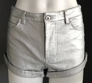 BARDOT Silver Pleather Cuffed Shorty Shorts Ladies Size 8 NEW - Picture 1 of 9