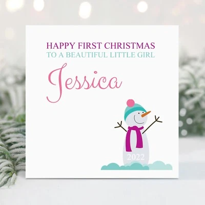 Handmade Personalised 1st Christmas Card Baby Girl Daughter Granddaughter Cute - Image 1 of 3