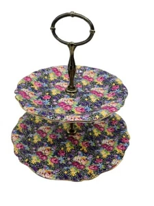 VINTAGE ROYAL WINTON GRIMWADES HAZEL 2 TIER SERVING TRAY PLATES SPRING FLORAL - Picture 1 of 12