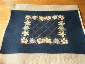 De Colección Lana Negra h embr/ed Punta de Aguja Lona y Flores Diseño Art Deco para Almohada  - Imagen 1 de 5