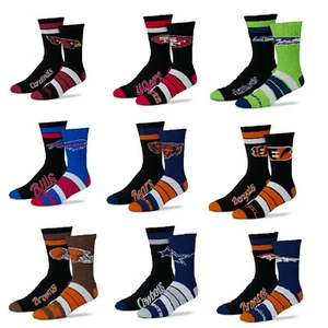 NFL Duo 2 Pair Mens Large Crew Socks Team Colors Fits Size 10-13 Fan Gift Pack - Picture 1 of 38