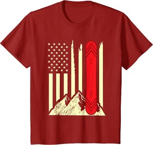 Skiing Snowboard American Flag Snowboarder Sport Youth Unisex T-shirt - Picture 1 of 8