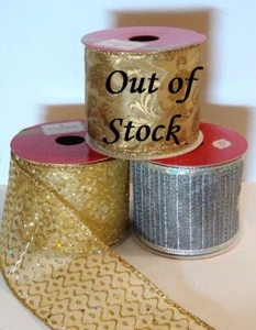 Ribbon Wired Edge CHOOSE Gold or Silver Sheer Glitter 24' L x 2.50" W 8 Yards - Picture 1 of 3