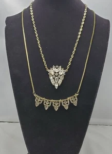 Bijou Drive 2 necklaces art deco antique gold with rhinestones retail $54 - Picture 1 of 7