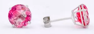 PINK TOURMALINE 8.46 Cts STUD EARRINGS 14K WHITE GOLD - 8 mm- MADE IN USA - NWT - Picture 1 of 6