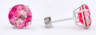 PENDIENTES STUD TURMALINA ROSA 8,46 Cts ORO BLANCO 14K - 8 mm - HECHOS EN EE. UU. - NUEVOS CON ETIQUETAS Foto 1 de 4
