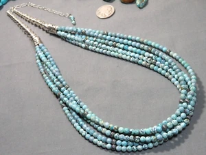 Natural WHITE BUFFALO TURQUOISE Sterling Silver NAVAJO PEARLS 24"-28.5" NECKLACE - Picture 1 of 12