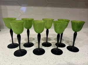 8 Vintage Tschechische Tango Deko Schwarz Stiel Grün Tulpe Cocktail Gläser Stielgläser - Bild 1 von 11