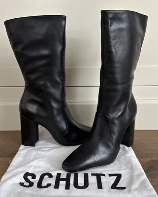 Schutz Camille Botín Tacón Becerro Bota Anthropologie Negro Para Mujer Talla 8 NUEVO Foto 1 de 4