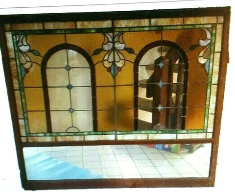 ANTIQUE STAINED GLASS BROOKLYN ICE CREAM PARLOR STOREFRONT APPROX 7 ft Cover