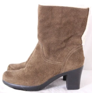 Clarks 39339 Olive Green Shearling Lined Suede Ankle Zip Boots heel Women's 5 M - Picture 1 of 10