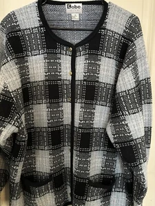 White Black Lt Blue Cardigan Sweater Plus 1X Gold Buttons Pockets Crystal Kobe - Picture 1 of 10