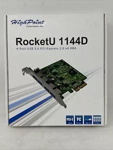 High Point RocketU RU1144D 4-Port USB 3.0 PCIe 2.0 x4 HBA Controller Card - Picture 1 of 1