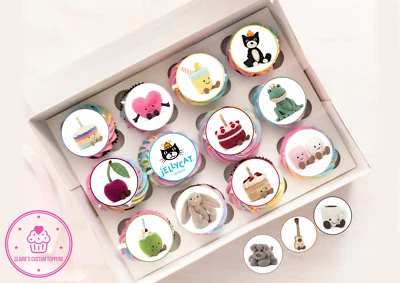CLAIRE'S CUSTOM TOPPER'S Jelly Cat Cupcake Toppers 15 X 2” Icing/Wafer Cake Toppers - Birthday