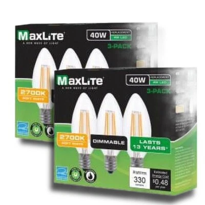 2 packs Maxlite 40W Equivalent LED Bulb 3-Pack 2700K Soft White Dimmable 15000-H - Image 1 of 4