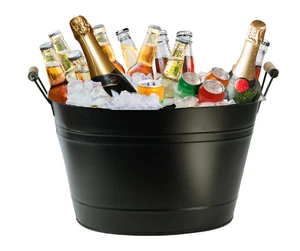 Cubo de hielo de acero galvanizado negro 24L - Bañera grande ovalada para bebidas para fiestas - Imagen 1 de 4