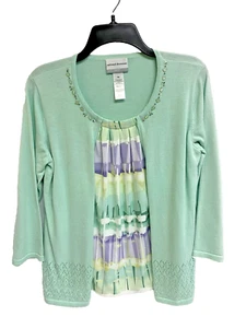 Alfred Dunner Petite Medium Mint Green Bejeweled Jacket & Matching Top Set - Picture 1 of 11