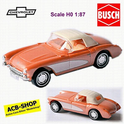 Chevrolet Corvette C1 Convertible Closed Arancione Salmone Metallico 1:87 Busch - Immagine 1 di 4
