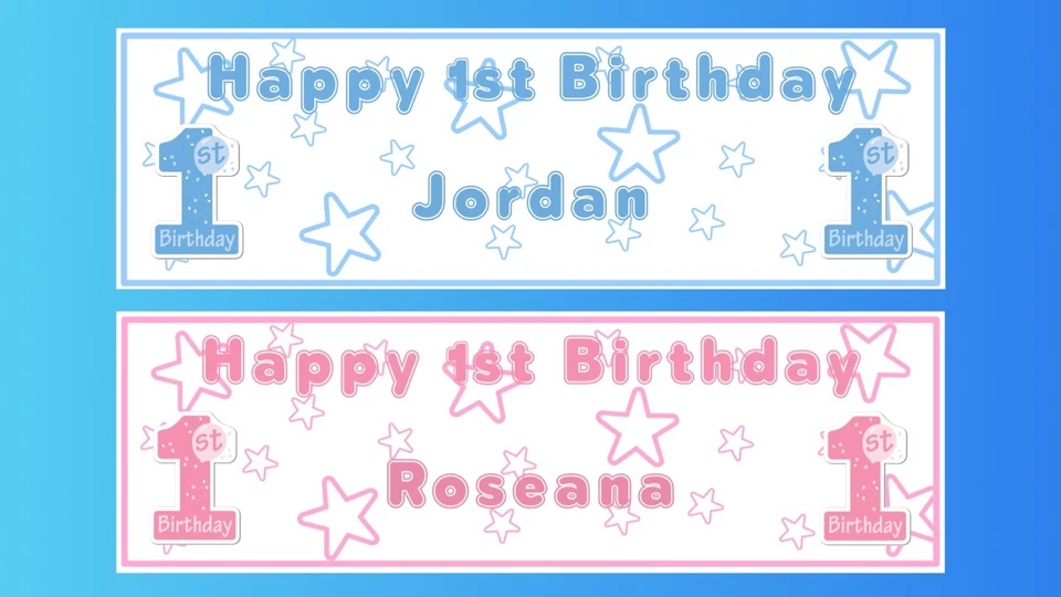 2 PANCARTAS PERSONALIZADAS DE FELIZ PRIMER CUMPLEAÑOS - CELEBRA NIÑO O NIÑA PRIMER CUMPLEAÑOS Foto 1 de 1