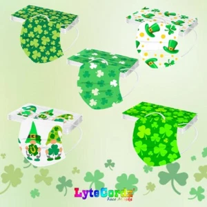Face Mask St Patricks Day Green Clover Luck Leprechaun Surgical 3 Ply Adult Size - Picture 1 of 12