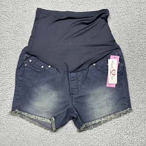 Times Two Maternity Shorts Womens Small Blue Denim Over Belly Raw Hem Stretch - Picture 1 of 12