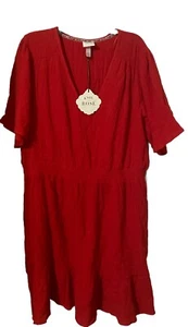 Knox Rose Women's Red Ruffle Textured A-Line Flutter Sleeves Dress XXL NWT - Picture 1 of 10