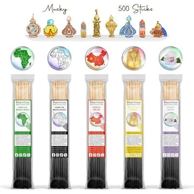 PLANT GURU MUSKY 11" Incense Sticks Bulk Variety 500 Pack Hand Dipped Wholesale Lot