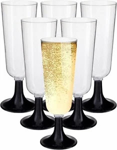 50 x Clear Plastic Party Champagne Flutes Glasses - 140ml - BBQ - Picture 1 of 2