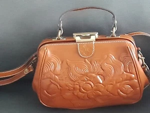 NWOT PATRICIA NASH GRACCHI SATCHEL TAN LEATHER CROSSBODY/PURSE BAG ROSE TOOLED - Picture 1 of 7