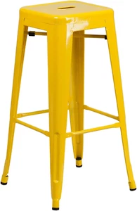 Commercial Grade 30" High Backless Yellow Metal Indoor-Outdoor Barstool with Squ - Picture 1 of 9