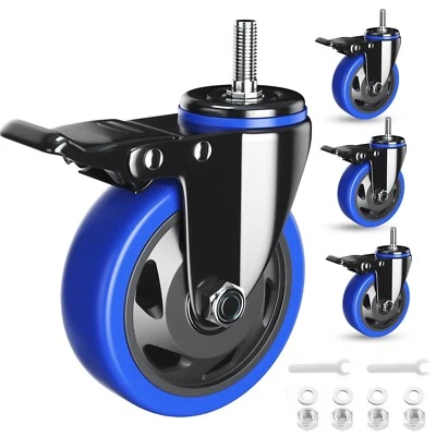 WOZESEIK 3 Inch Swivel Stem Caster Wheels Heavy Duty Threaded Stem Mount Casters Set o...