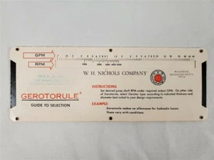 W.H. Calculadora de reglas de deslizamiento Nichols Company guía de selección de gerotorulos GPM RPM - Imagen 1 de 4