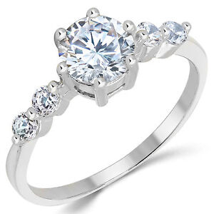 14K Solid White Gold CZ Cubic Zirconia Solitaire Engagement Ring 1.0 Ct.