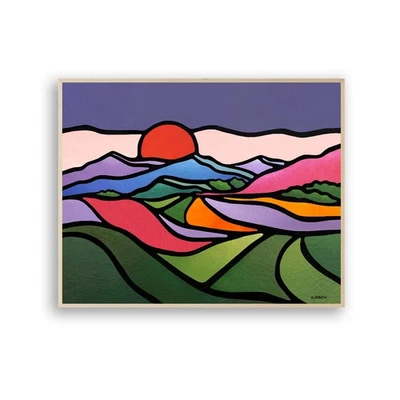 Pintura original de paisaje de montaña arte de pared abstracto moderno de mediados de siglo Napa Foto 1 de 4