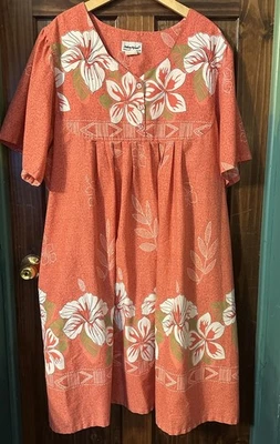 Vestido Anthony Richards Floral Casa Tumbona MuuMuu Hawaiano Melocotón Naranja 4X De Colección Foto 1 de 4